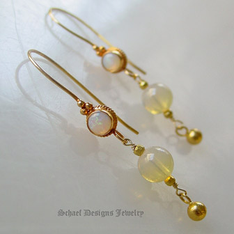  Schaef Designs Australian Lightning Ridge Opal & 18kt gold Dangle Earrings | New Mexico